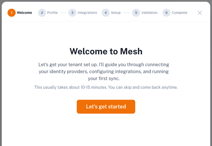 The setup assistant welcome screen