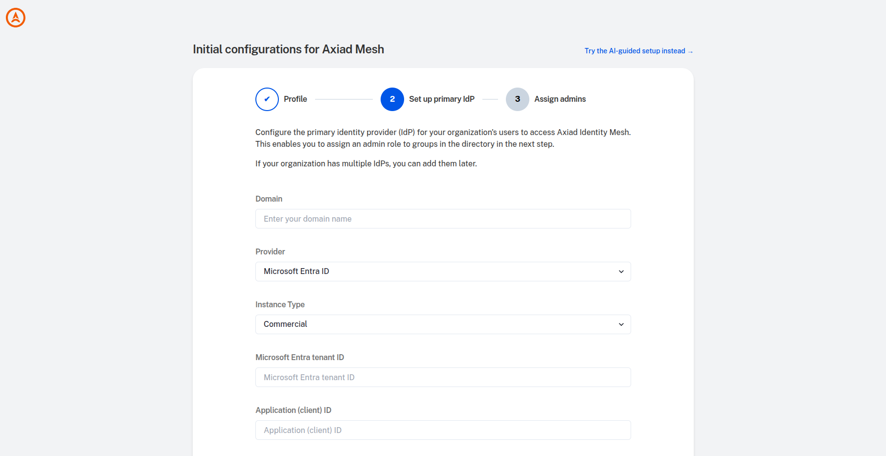 Identity provider form, top section