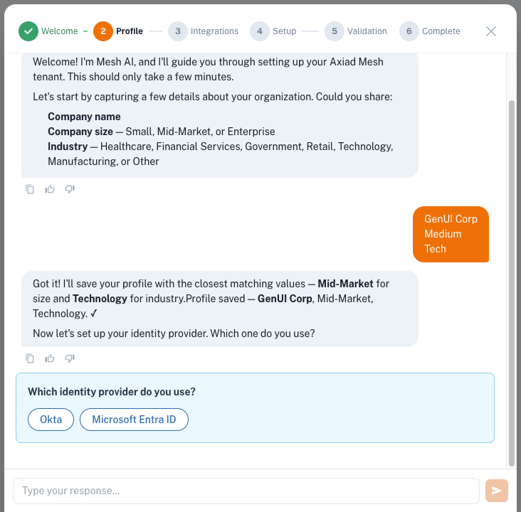 Choosing an identity provider in the setup assistant