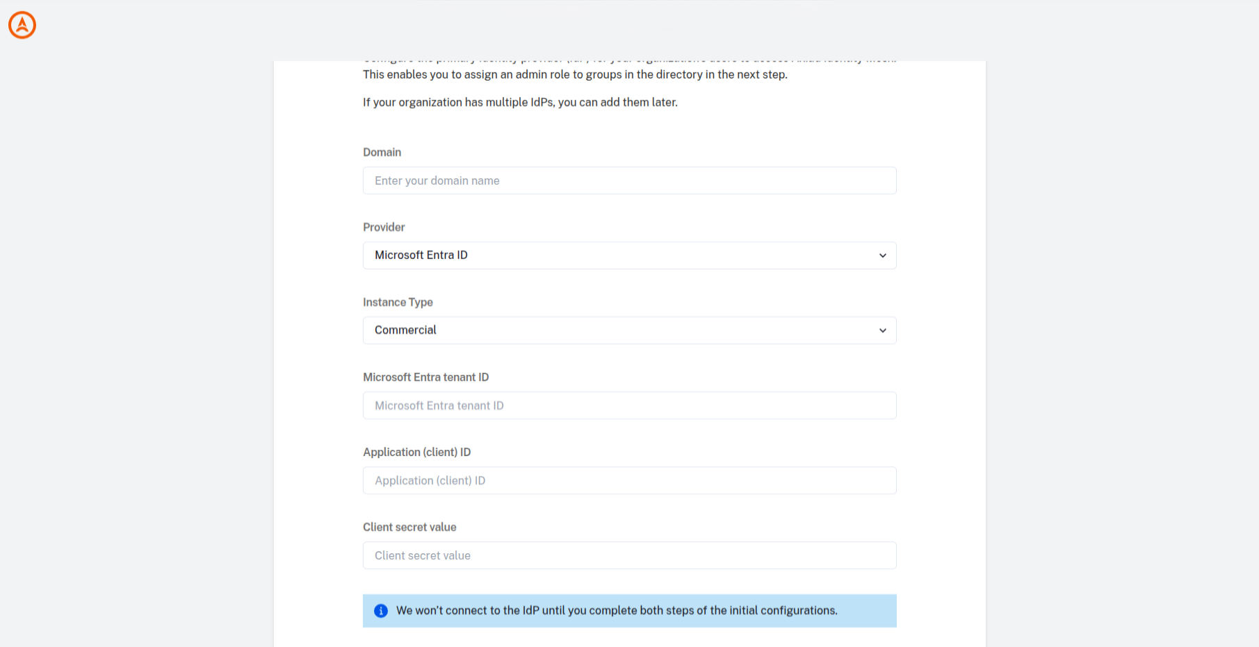 Identity provider form, lower section