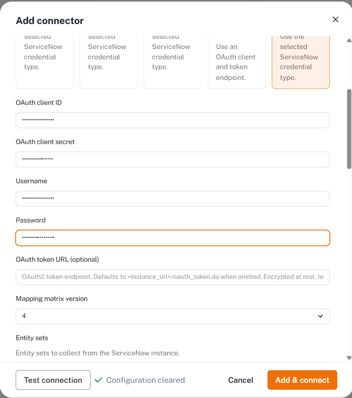 The completed form with a passing connection test and Add &amp; connect enabled
