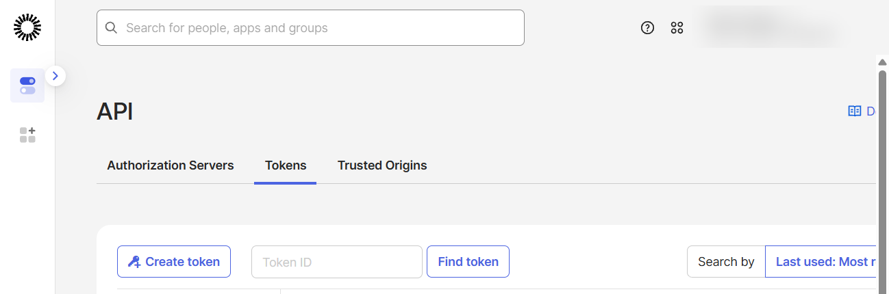 The Tokens tab under Security and API, with the Create token button