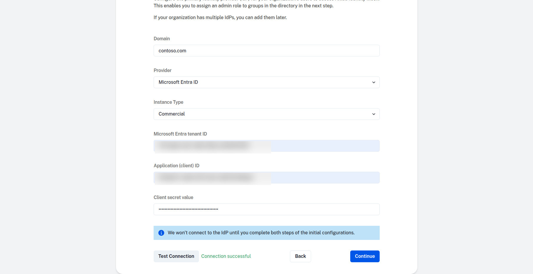Test Connection showing a successful result