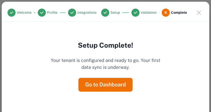 The setup-complete confirmation screen