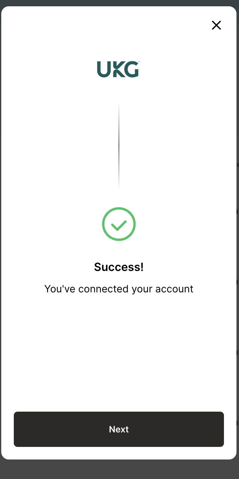 The Success screen confirming the account is connected