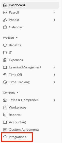The Warp left panel with Integrations selected