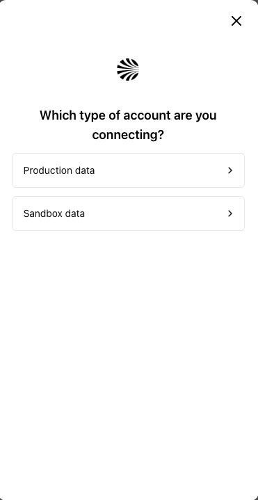 The connection window asking whether this is a production or sandbox account