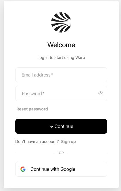 The Warp dashboard sign-in