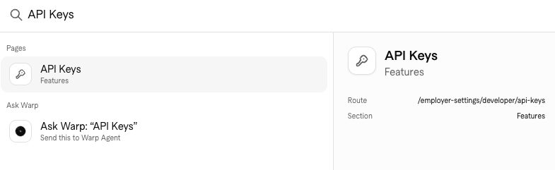 Finding the API Keys page through search
