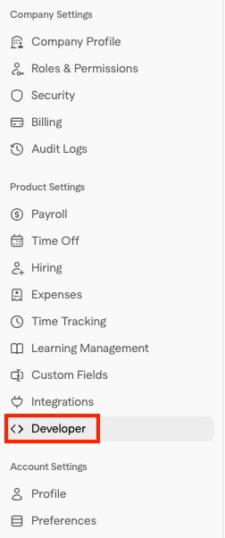 The Developer section showing the API Keys page