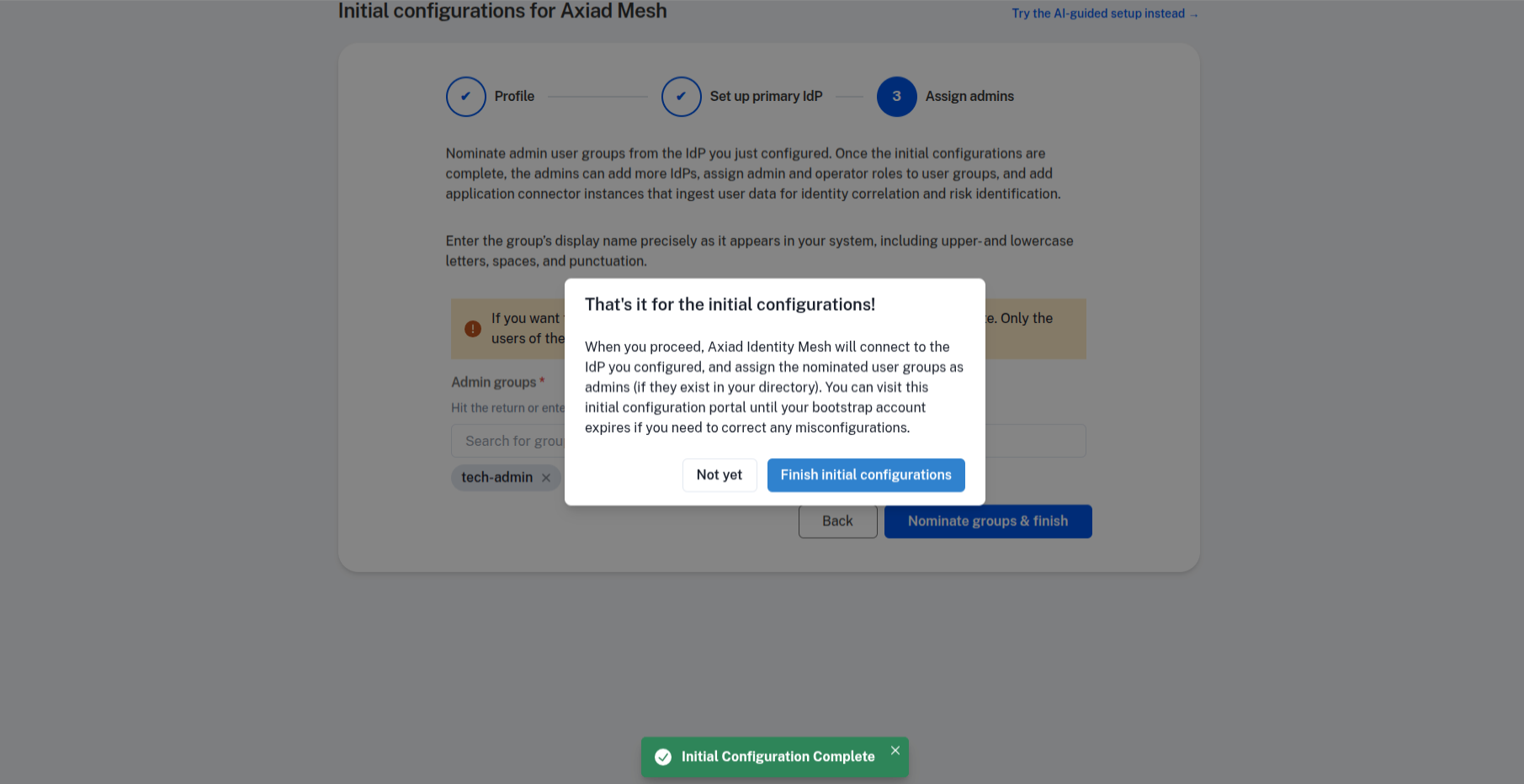 Confirmation before finishing onboarding
