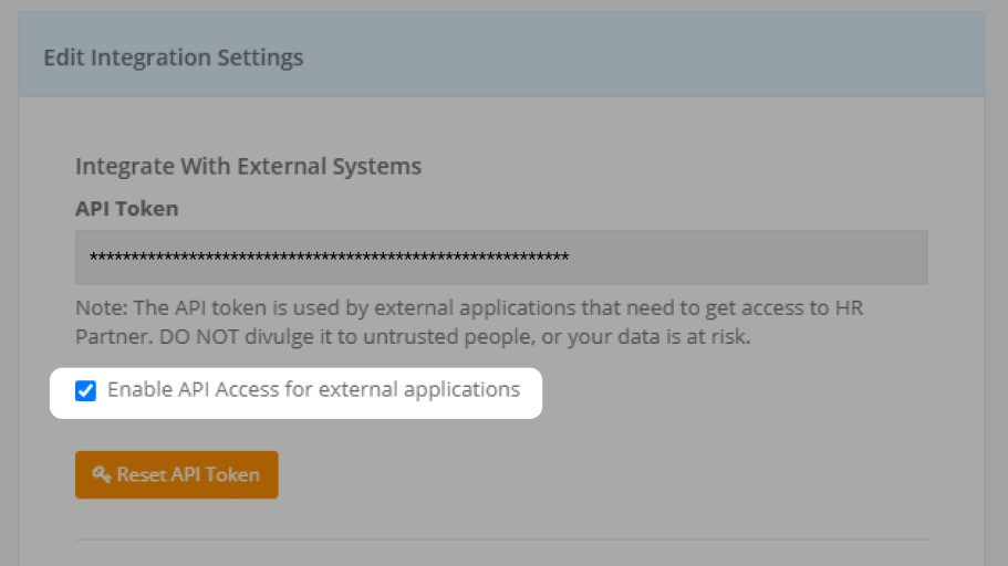 The integrations settings with API access enabled