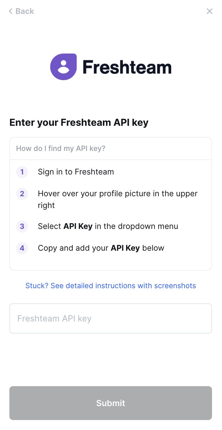 The connection window asking for the Freshteam API key