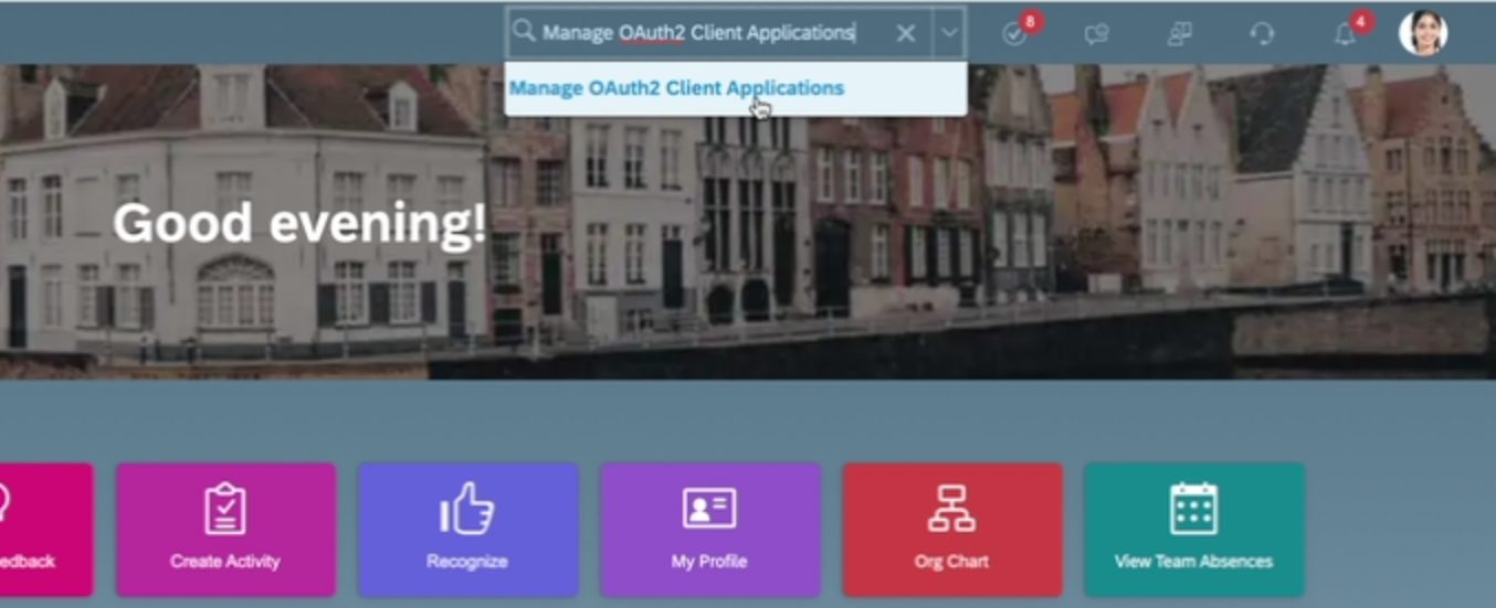 Admin Center tools search for the OAuth2 client applications page