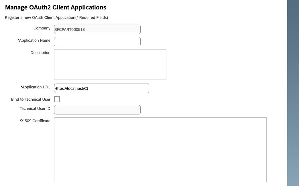 The client registration form with name and URL