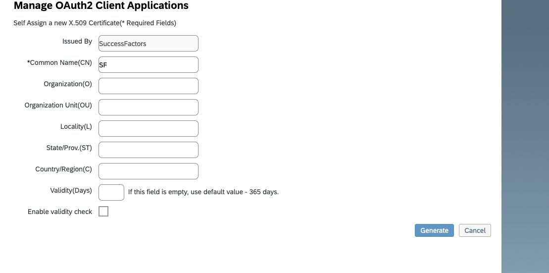 The X.509 certificate generation dialog