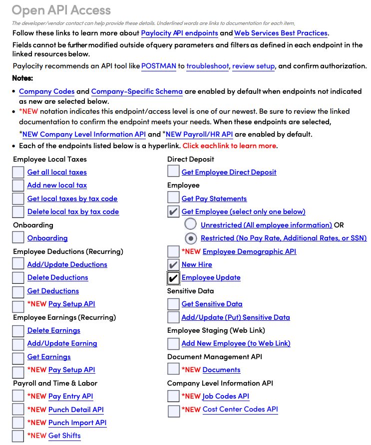 The permissions section of the access request form, without pay statements
