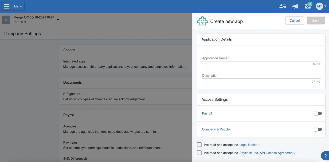 The new-app form with name and description fields