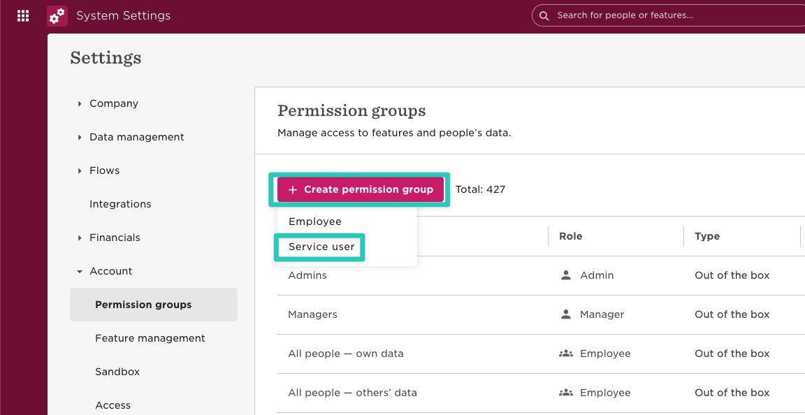 Creating a new permission group for a service user