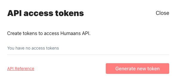 The API access tokens page with the generate new token button