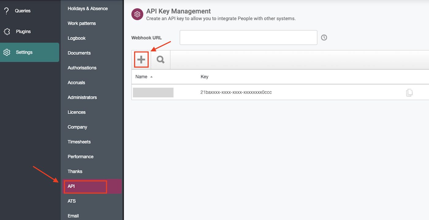 The API section with the add-key action