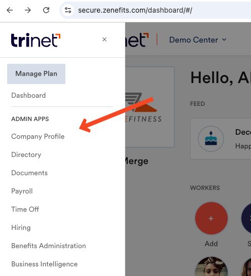 The TriNet admin apps with Company Profile