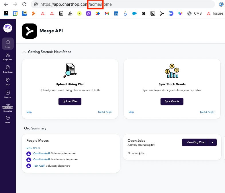 The ChartHop URL showing the organization segment
