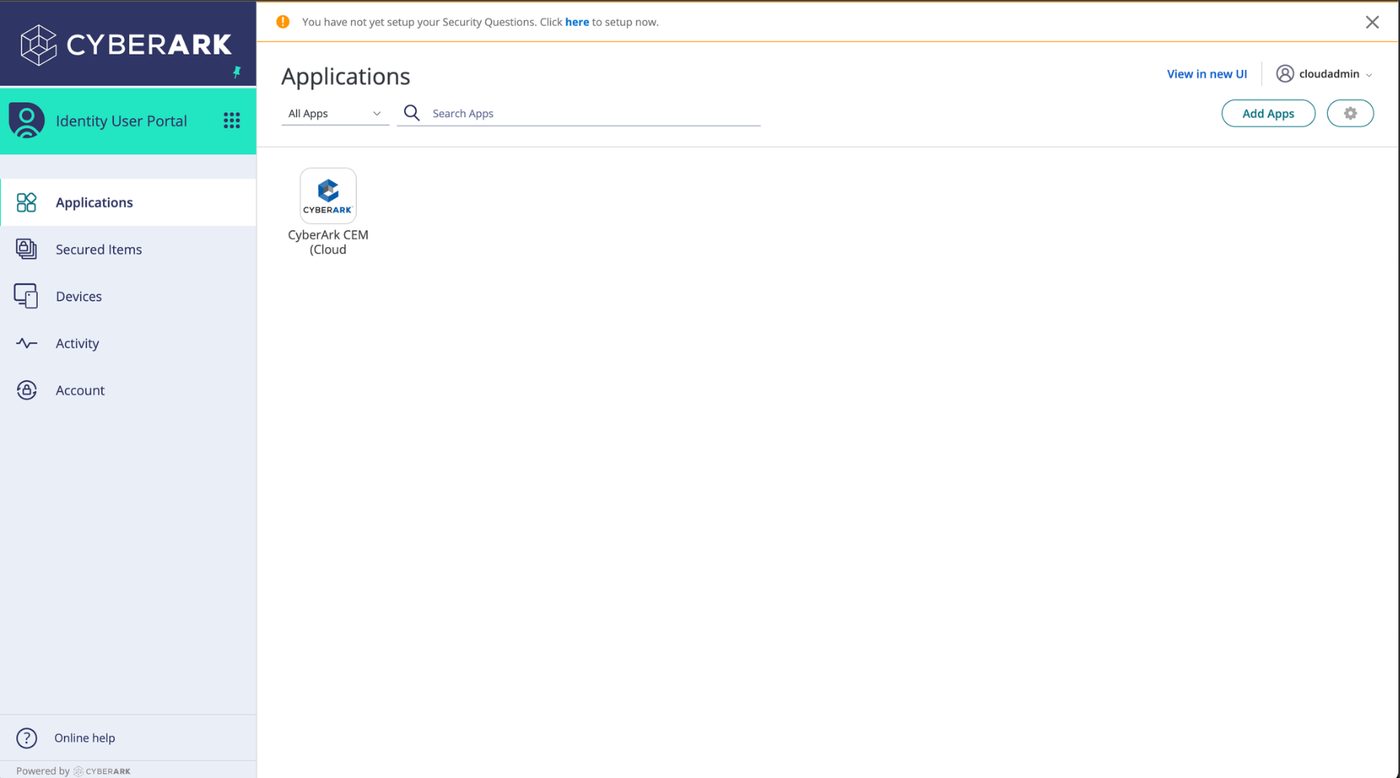 The CyberArk portal home page