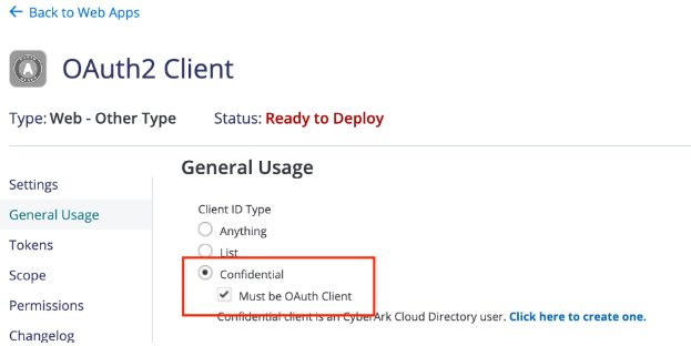 The General Usage page with the client ID type set
