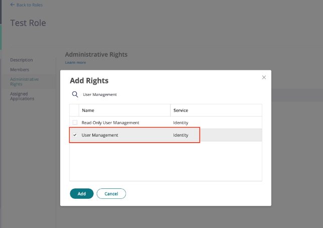 Adding the User Management administrative right to the role