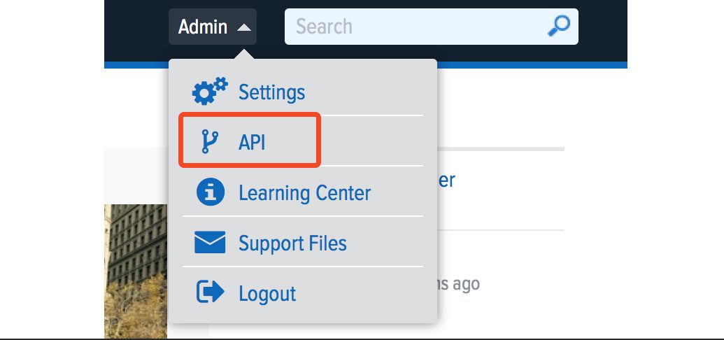 The Namely admin menu with the API item