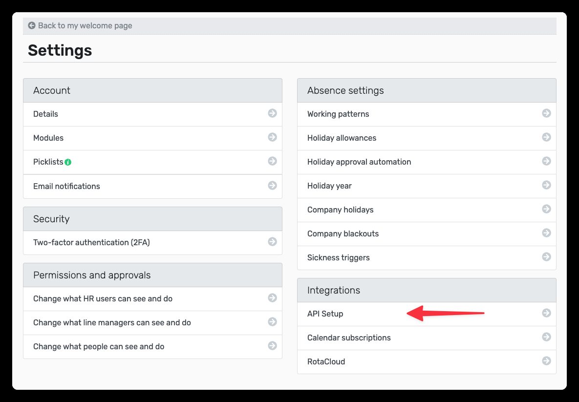 The API Setup section of Breathe settings