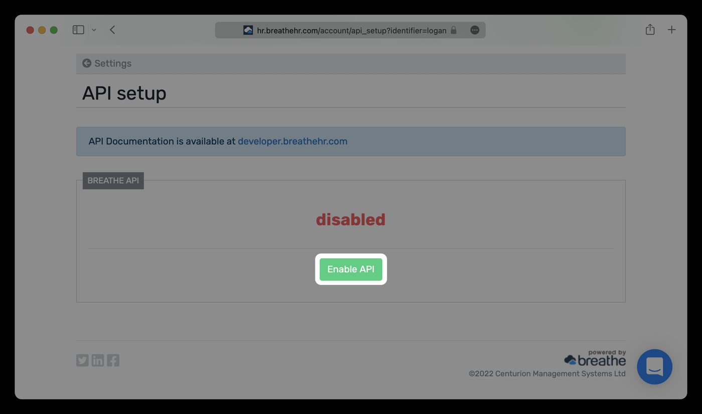 Enabling the Breathe API