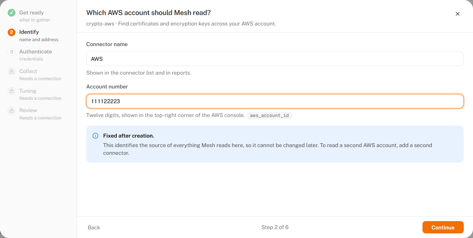 Step 2, Identify, with the connector name and account number fields