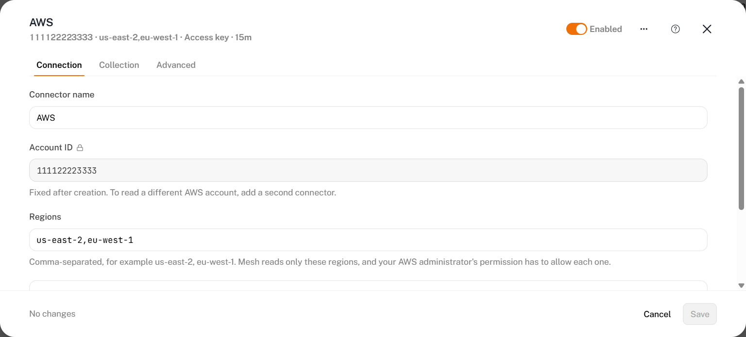 The Edit panel, Connection tab