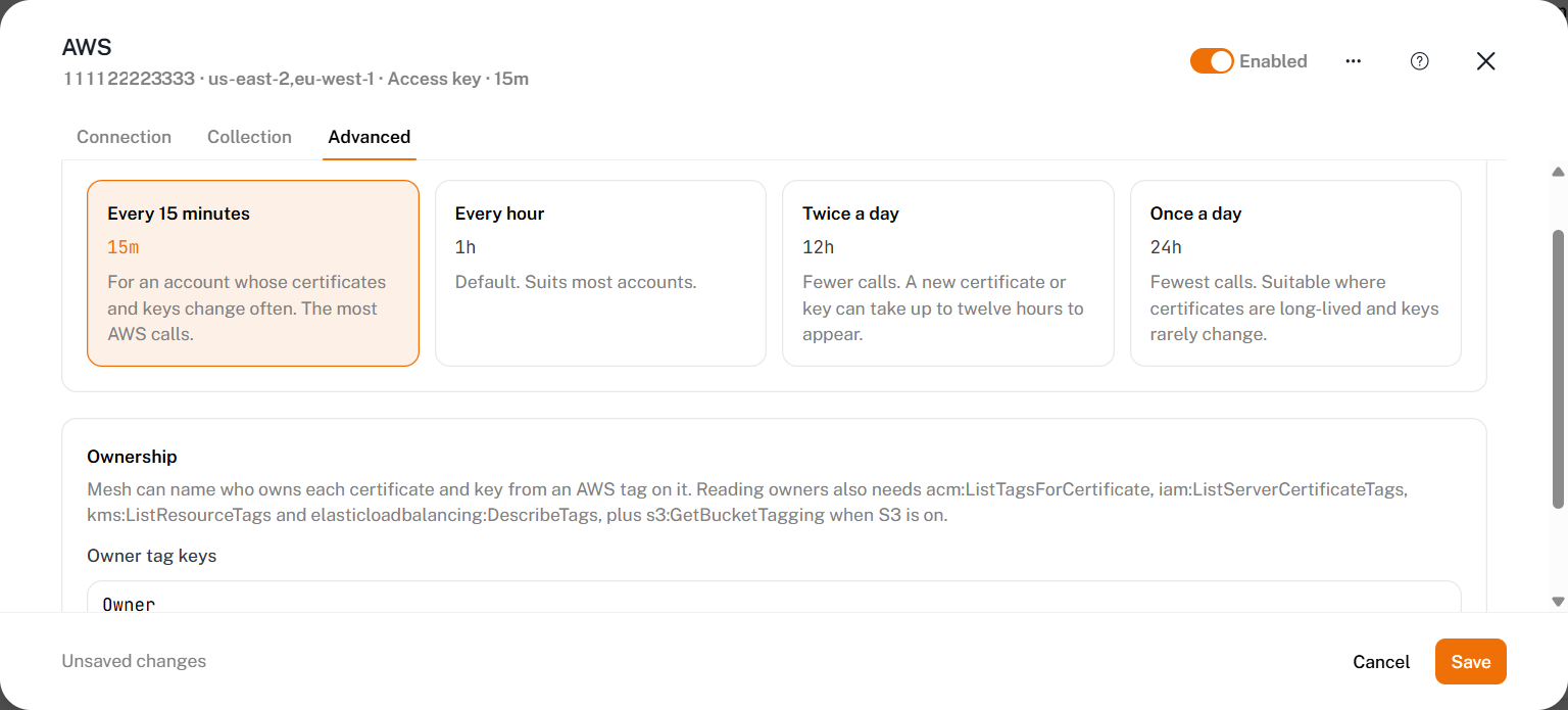 The Edit panel, Advanced tab