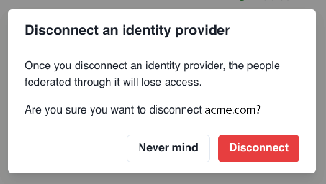 Disconnect confirmation dialog with Disconnect and Never mind buttons