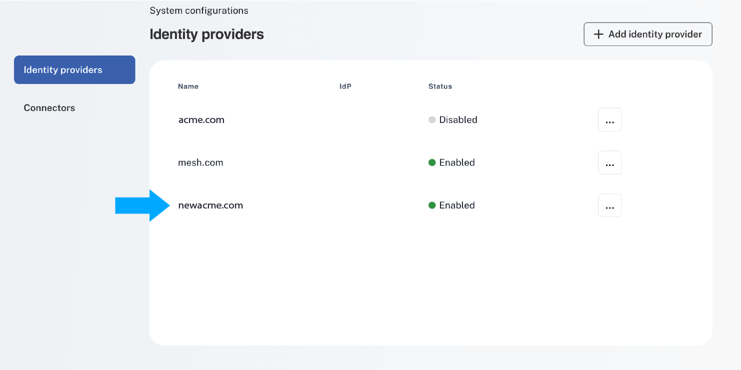 Identity providers page listing the newly added Entra ID provider