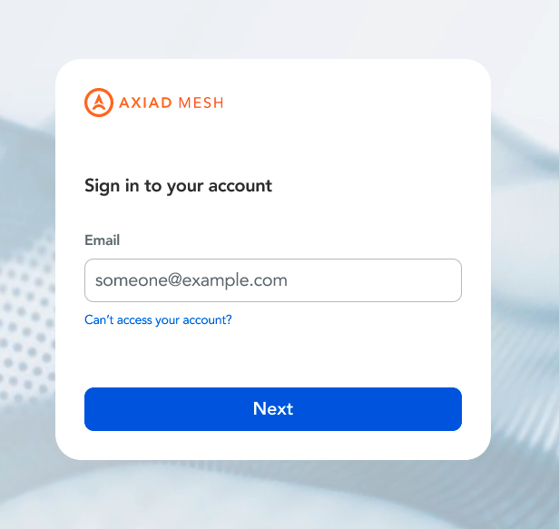 Axiad Mesh sign-in page asking for a username