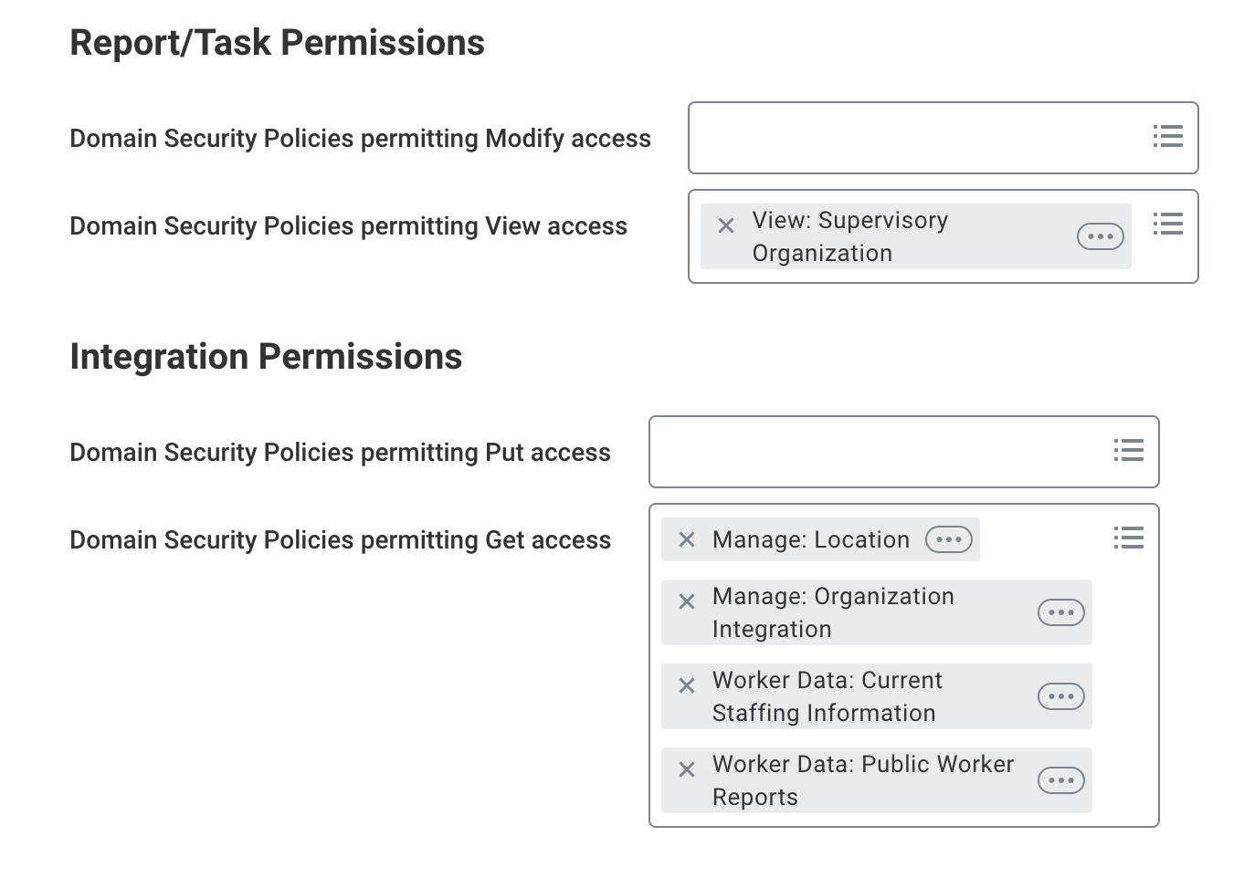 Workday domain security policy permissions for the security group